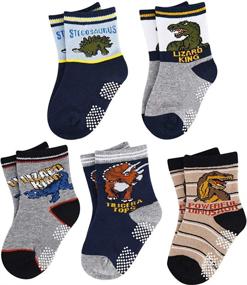 img 3 attached to Comfortable and Safe: Kids Cotton Crew Socks with Grip - 5 Pack Boys Girl Winter Athletic Sport Ankle Sock Set 6-12 Year