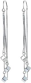 img 4 attached to ✨ Stylish Tiny Cube Threader Tassel Earrings - Hypoallergenic Dangle Drops for Women & Girls | Sterling Silver Plated Long Chain Charm Dangles - Trendy Cartilage Wrap Hanging Jewelry | Gift for Daughter, Christmas