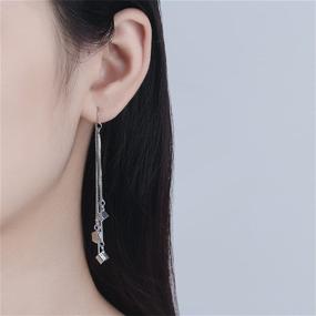 img 3 attached to ✨ Stylish Tiny Cube Threader Tassel Earrings - Hypoallergenic Dangle Drops for Women & Girls | Sterling Silver Plated Long Chain Charm Dangles - Trendy Cartilage Wrap Hanging Jewelry | Gift for Daughter, Christmas