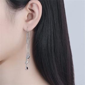 img 2 attached to ✨ Stylish Tiny Cube Threader Tassel Earrings - Hypoallergenic Dangle Drops for Women & Girls | Sterling Silver Plated Long Chain Charm Dangles - Trendy Cartilage Wrap Hanging Jewelry | Gift for Daughter, Christmas