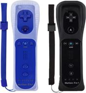 🎮 wii remote controller (2 pack) with motion plus for wii/wii u - shock function (black+dark blue) logo