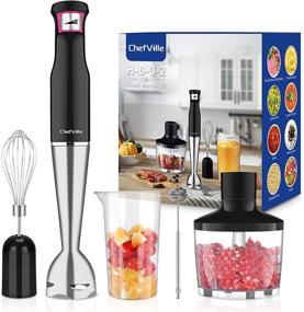 img 4 attached to 🍳 ChefVille HB02 Electric Hand Blender Kit: Immersion Blender Handheld with BPA-Free Food Chopper, Whisk, Egg Beater, Measuring Beaker – A Complete Solution for Everyday Cooking