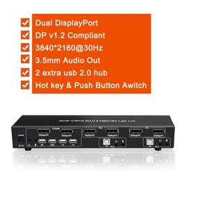 img 1 attached to 🖥️ E-sds DisplayPort KVM Switch: Dual Monitor 4K DP KVM Switch with 2 Ports, 2 Extra USB Ports, and Audio/Mic Output