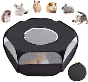 img 4 attached to 🐾 Breathable Small Animal Playpen by Suwikeke - Foldable & Portable Pet Cage Tent with Anti-Escape Top Cover for Hamster, Chinchillas, Hedgehogs, Guinea Pigs, Rabbits, and Kittens