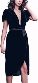 img 4 attached to 👗 R.Vivimos Velvet Women's Elegant Deep V-Neck Short Sleeve High Low Midi Dress