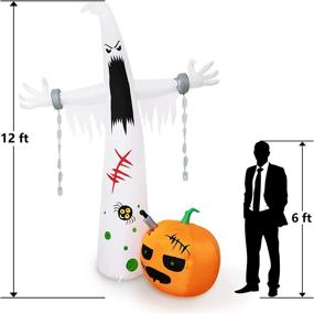 img 1 attached to 👻 HBlife 12 FT Halloween Decoration Inflatable Ghost with Built-in LEDs, Outdoor Scary Inflatable Ghost Decor with Pumpkin for Front Yard, Porch, Lawn, or Halloween Party Indoor