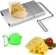 🧀 premium stainless steel wire cheese slicer and butter cutter set with serving board - ideal for hard and semi hard cheeses, butter, and sausage - includes 5 wires logo