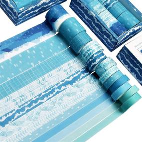 img 4 attached to 🌊 Washi Tape Set of 12 Rolls, Blue Sea Wave Decorative Washi Masking Tape Sets for Crafts, Kids, Scrapbooking, Bullet Journals, DIY, Gift Wrapping (Blue)