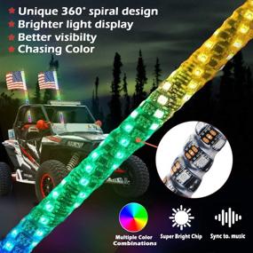 img 3 attached to 🚙 Immersive Offroad Experience: Explore with 2pcs 3ft Omotor LED Whip Lights featuring Bluetooth, Remote Control, and RGB Spiraling Chase Light for 360° Adventures!