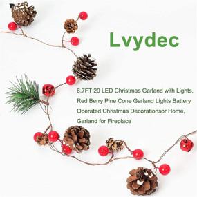 img 1 attached to 🎄 Lvydec 6.7ft Lighted Christmas Garland - Red Berry Pine Cone Garland with 20 LED Battery Operated String Lights for Christmas Tree, Fireplace, and Banister Decorations