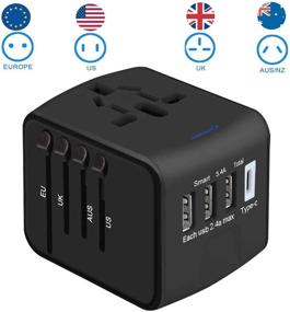 img 3 attached to 🌍 Зарядное устройство Goldsen Travel Adapter, универсальное, с разъемом Power Type-C и 3 высокоскоростными USB-портами, международная конвертерная розетка AC Power Outlet, многофункциональное зарядное устройство для Великобритании, ЕС, Австралии, Азии, Италии (черное)