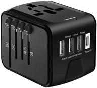 🌍 зарядное устройство goldsen travel adapter, универсальное, с разъемом power type-c и 3 высокоскоростными usb-портами, международная конвертерная розетка ac power outlet, многофункциональное зарядное устройство для великобритании, ес, австралии, азии, италии (черное) логотип