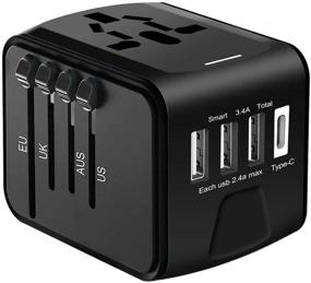 img 4 attached to 🌍 Зарядное устройство Goldsen Travel Adapter, универсальное, с разъемом Power Type-C и 3 высокоскоростными USB-портами, международная конвертерная розетка AC Power Outlet, многофункциональное зарядное устройство для Великобритании, ЕС, Австралии, Азии, Италии (черное)