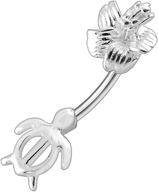 🌺 stunning atoz piercing plain hibiscus flower with turtle 925 sterling silver double side belly button ring jewelry - exquisite fashion accessory logo