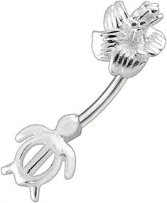 img 1 attached to 🌺 Stunning AtoZ Piercing Plain Hibiscus Flower with Turtle 925 Sterling Silver Double Side Belly Button Ring Jewelry - Exquisite Fashion Accessory