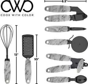 img 3 attached to 🔪 Enhance Your Kitchen with COOK With COLOR 7 Pc Kitchen Gadget Set: Gun Metal Utensils featuring Soft Touch Handles in White Marble Design