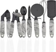 🔪 enhance your kitchen with cook with color 7 pc kitchen gadget set: gun metal utensils featuring soft touch handles in white marble design logo