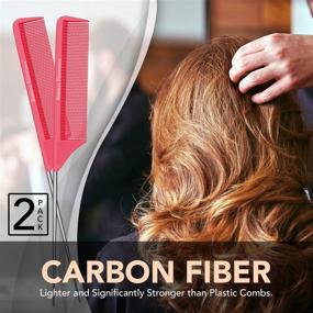 img 1 attached to Premium 8.8 Inch Pink Metal Tail Comb (2 Pack): Carbon Fiber and Stainless Steel Pintail, Lightweight, Rat Tail Styling Combs for All Hair Types, Fine Tooth Teasing Comb Set