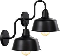 🏡 qcoqce industrial vintage gooseneck barn light set - stylish indoor/outdoor wall sconce lights for modern farmhouse, warehouse, bedroom, kitchen, bathroom (2-pack) логотип