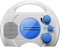 🚿 portable am fm shower radio with waterproof clock, speaker, and top handle - ideal for pool, shower, boat, beach, hot tub, outdoors, indoors logo