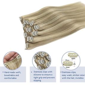 img 1 attached to 💇 Blonde Human Hair Extensions Clip in Hair Extensions, 22 Inch 120g 7pcs Ash Blonde Highlighted Platinum Blonde Straight Hair Extensions Remy Natural Hair for Women - GOO GOO