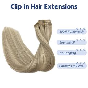 img 3 attached to 💇 Blonde Human Hair Extensions Clip in Hair Extensions, 22 Inch 120g 7pcs Ash Blonde Highlighted Platinum Blonde Straight Hair Extensions Remy Natural Hair for Women - GOO GOO