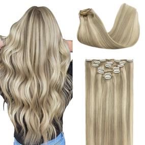 img 4 attached to 💇 Blonde Human Hair Extensions Clip in Hair Extensions, 22 Inch 120g 7pcs Ash Blonde Highlighted Platinum Blonde Straight Hair Extensions Remy Natural Hair for Women - GOO GOO