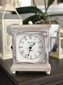 img 1 attached to 🕰️ Tasse Verre Rustic Shelf Clock (Quiet) - Farmhouse Decor, Distressed White Washed Wood Silent Clock for Bedroom, Table, Desk, Office, Fireplace Mantel, Living Room, Family Room - 9"x7" - AA Battery Operated, Non-Digital