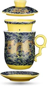 img 4 attached to 🐉 Chinese Dragon Pattern Tea Mug with Infuser and Lid - Convenient Ceramic Tea Cup Set for Personal Brewing, 13.5oz (400ml) - 4 Colors (Dark Green)