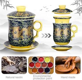 img 3 attached to 🐉 Chinese Dragon Pattern Tea Mug with Infuser and Lid - Convenient Ceramic Tea Cup Set for Personal Brewing, 13.5oz (400ml) - 4 Colors (Dark Green)