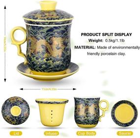 img 2 attached to 🐉 Chinese Dragon Pattern Tea Mug with Infuser and Lid - Convenient Ceramic Tea Cup Set for Personal Brewing, 13.5oz (400ml) - 4 Colors (Dark Green)