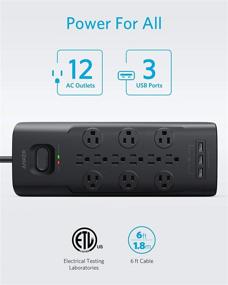 img 3 attached to 🔌 Anker Power Strip Surge Protector: 12 Outlets, 3 USB Ports, Flat Plug, 6ft Extension Cord - Ultimate Protection for iPhone Xs/XS Max/XR/X, Galaxy - Ideal for Home, Office & More!