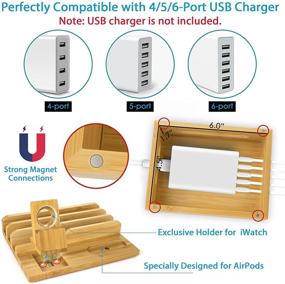 img 3 attached to 🔌 Bamboo Charging Station Dock for 4/5/6 Ports USB Charger with 5 Charging Cables Included | Desktop Docking Station Organizer for Cellphone, Smart Watch, Tablet - No Power Supply Included