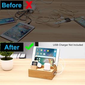 img 1 attached to 🔌 Bamboo Charging Station Dock for 4/5/6 Ports USB Charger with 5 Charging Cables Included | Desktop Docking Station Organizer for Cellphone, Smart Watch, Tablet - No Power Supply Included