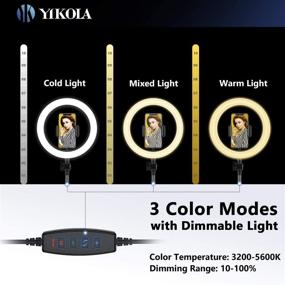 img 3 attached to 💡 Yikola 10'' Светодиодное кольцо с держателем для смартфона для прямой трансляции и макияжа, 3 режима освещения, 10 уровней яркости, 360° вращение, питание через USB, регулируемая высота для YouTube и Instagram - Черный.
