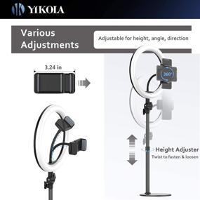 img 2 attached to 💡 Yikola 10'' Светодиодное кольцо с держателем для смартфона для прямой трансляции и макияжа, 3 режима освещения, 10 уровней яркости, 360° вращение, питание через USB, регулируемая высота для YouTube и Instagram - Черный.