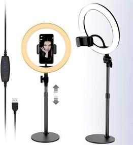 img 4 attached to 💡 Yikola 10'' Светодиодное кольцо с держателем для смартфона для прямой трансляции и макияжа, 3 режима освещения, 10 уровней яркости, 360° вращение, питание через USB, регулируемая высота для YouTube и Instagram - Черный.