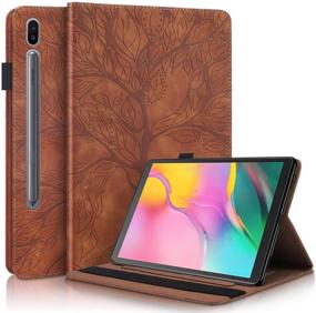 img 4 attached to Pefcase 2020 Samsung Galaxy Tab S7 11 inch Case - Slim Premium PU Leather Folio Stand Cover with Pencil Holder, Card Pocket, and Elastic Belt - Brown