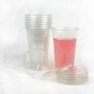 50 sets of 24oz plastic ultra clear cups with flat lids 🥤 for cold beverages like iced coffee, bubble tea, frozen cocktails, water, sodas, and juices логотип