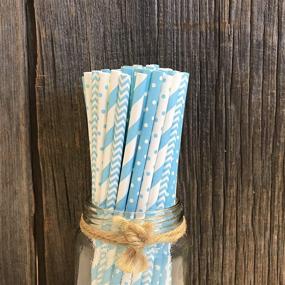 img 3 attached to 🔷 100 Pack Light Blue and White Stripe, Polka Dot, and Chevron Paper Straws - 7.75 Inches - Outside the Box Papers