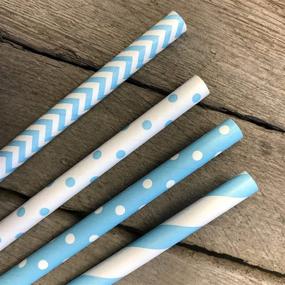 img 2 attached to 🔷 100 Pack Light Blue and White Stripe, Polka Dot, and Chevron Paper Straws - 7.75 Inches - Outside the Box Papers