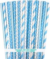 🔷 100 pack light blue and white stripe, polka dot, and chevron paper straws - 7.75 inches - outside the box papers logo