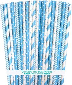 img 4 attached to 🔷 100 Pack Light Blue and White Stripe, Polka Dot, and Chevron Paper Straws - 7.75 Inches - Outside the Box Papers