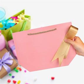 img 1 attached to 🎁 12PCS PHOGARY Gift Bags with Handles - Paper Party Favor Bag Bulk with Bow Ribbon for Elegant Birthday Wedding Graduation Celebration Present Wrap (Pink & White, Medium) - Improved SEO