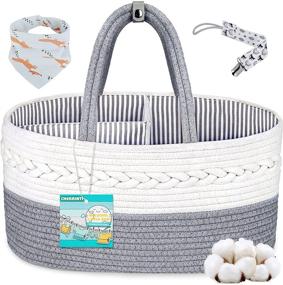 img 4 attached to 👶 Cotton Rope Baby Diaper Caddy Organizer: Portable Nursery Storage Bin for Newborn Boys and Girls with Essential Handle Locker