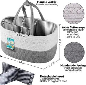 img 3 attached to 👶 Cotton Rope Baby Diaper Caddy Organizer: Portable Nursery Storage Bin for Newborn Boys and Girls with Essential Handle Locker