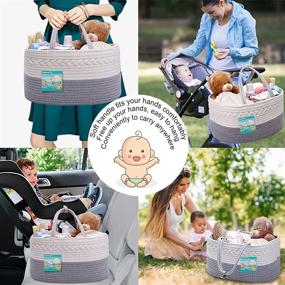 img 1 attached to 👶 Cotton Rope Baby Diaper Caddy Organizer: Portable Nursery Storage Bin for Newborn Boys and Girls with Essential Handle Locker