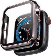 🌸 чехол swhatty совместим с apple watch 38 мм, бампер с встроенным защитным стеклом, защитный чехол для iwatch series se 6 5 4 3 2 1, розово-розовый край черный, женщины мужчины логотип