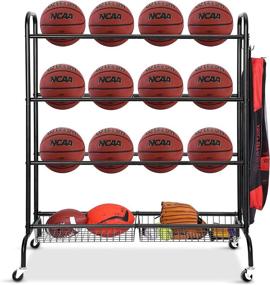 img 4 attached to 🏀 Efficient FHXZH Ball Storage Garage: Basketball Racks, Holder & Rolling Cart with Baskets and Hooks - Sports Equipment Organizer on Wheels