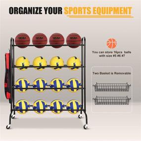 img 3 attached to 🏀 Efficient FHXZH Ball Storage Garage: Basketball Racks, Holder & Rolling Cart with Baskets and Hooks - Sports Equipment Organizer on Wheels